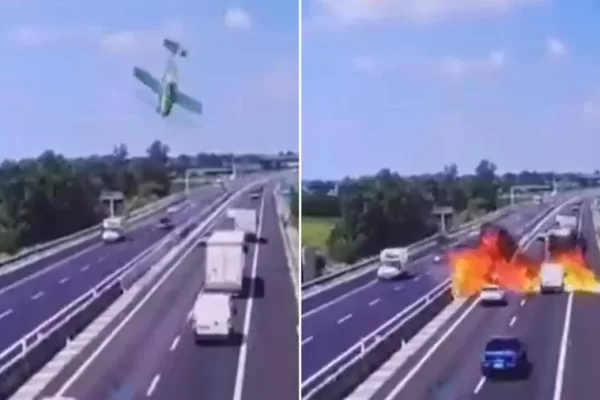 Tm*rr në Itali, avioni privat rr*zohet ne autostrade dhe shp*rthen në fl8kë (dalin pamjet e renda)
